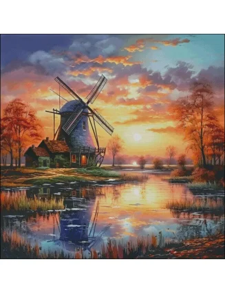 Sunset Windmill 14CT 16CT Printed On Canvas Cross Stitch DIY Set Chinese Pattern Kit Home Needlework Embroidery 165 Colors