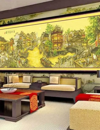 Nanxiangjiumeng Scenery Printed on Canvas Cross Stitch Embroidery Kit,Needlework Set Cross-Stitch Silk/Cotton Threads 340×75cm